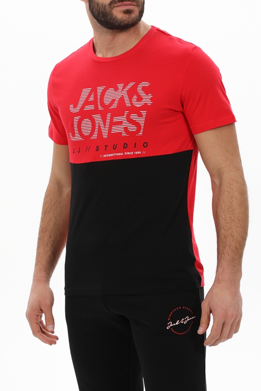 JACK & JONES-Ανδρικό t-shirt JACK & JONES 12226385 JJMARCO κόκκινο μαύρο